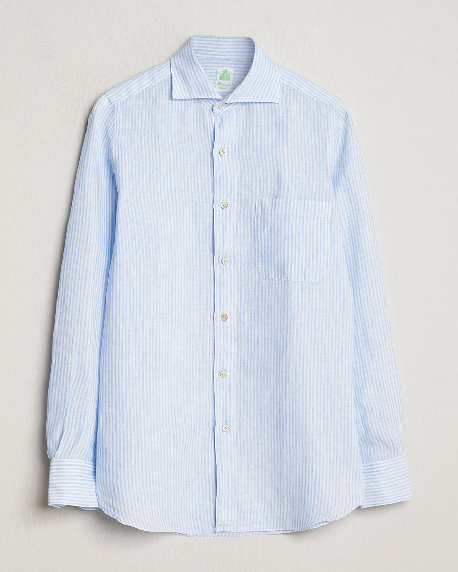 Men | Shirts | Finamore Napoli | Gaeta Striped Linen Pocket Shirt Light Blue
