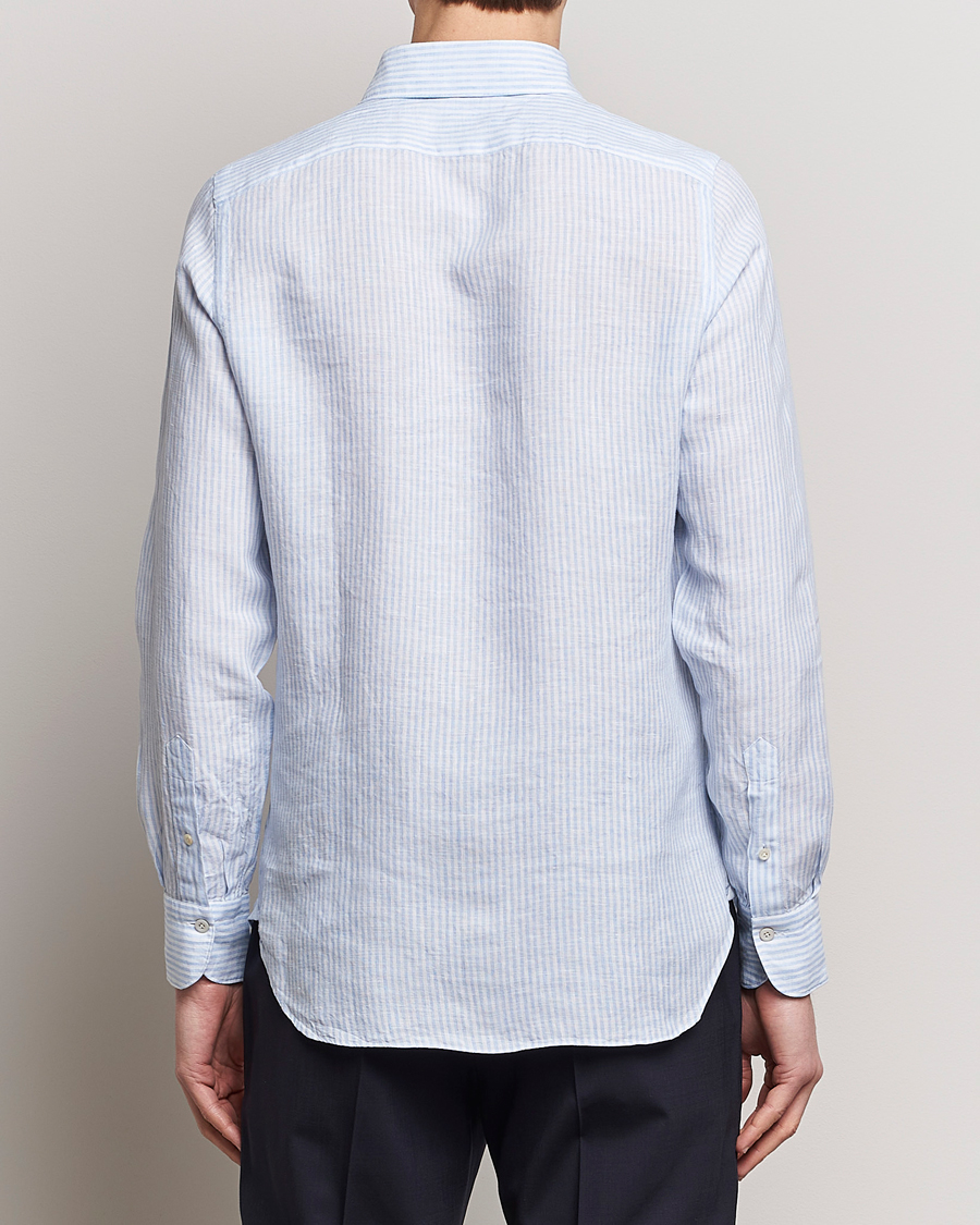 Men | Shirts | Finamore Napoli | Gaeta Striped Linen Pocket Shirt Light Blue