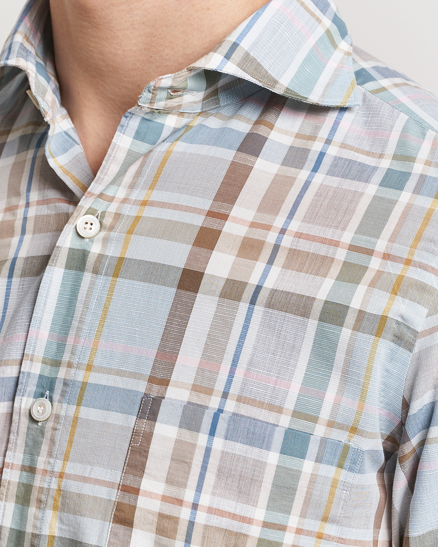 Men | Shirts | Finamore Napoli | Gaeta Cotton/Linen Pocket Shirt Beige Check