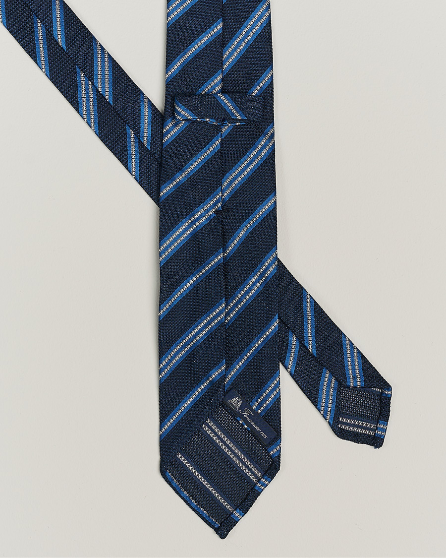 Men |  | Finamore Napoli | Jacquard Regimental Stripe Silk Tie Navy/Blue