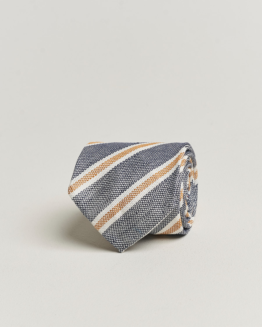 Men | Finamore Napoli Regimental Stripe Linen Tie Navy/Beige | Finamore Napoli | Regimental Stripe Linen Tie Navy/Beige