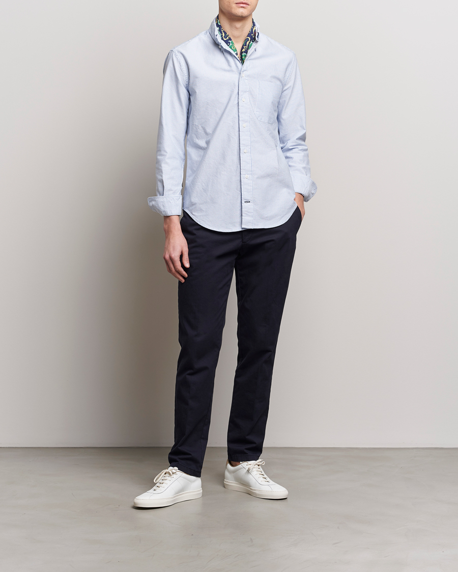 Men | Shirts | Gitman Vintage | Button Down Oxford Shirt Blue Stripe