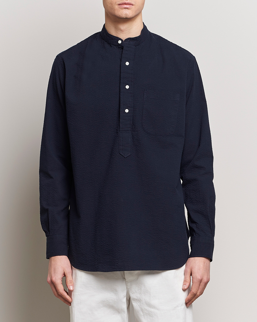Men | Shirts | Gitman Vintage | Tonal Seersucker Popover Shirt Navy