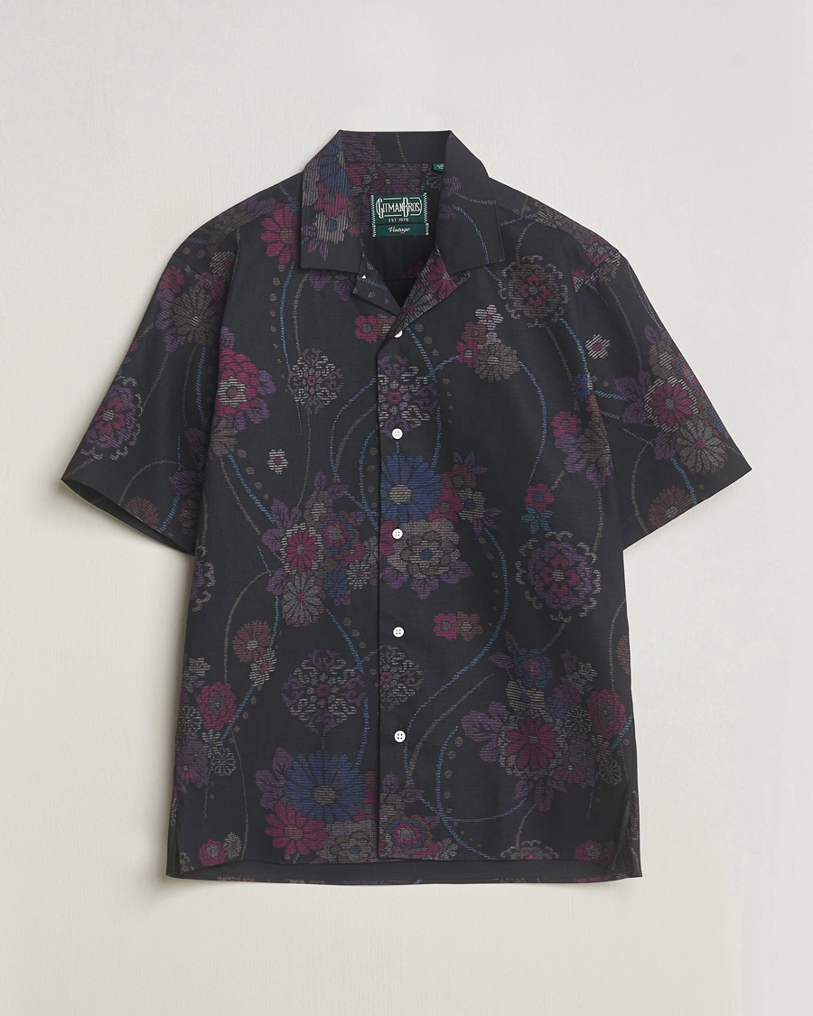 Men | Shirts | Gitman Vintage | Japanese Floral Jacquard Camp Shirt Black