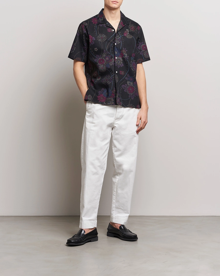 Men | Shirts | Gitman Vintage | Japanese Floral Jacquard Camp Shirt Black