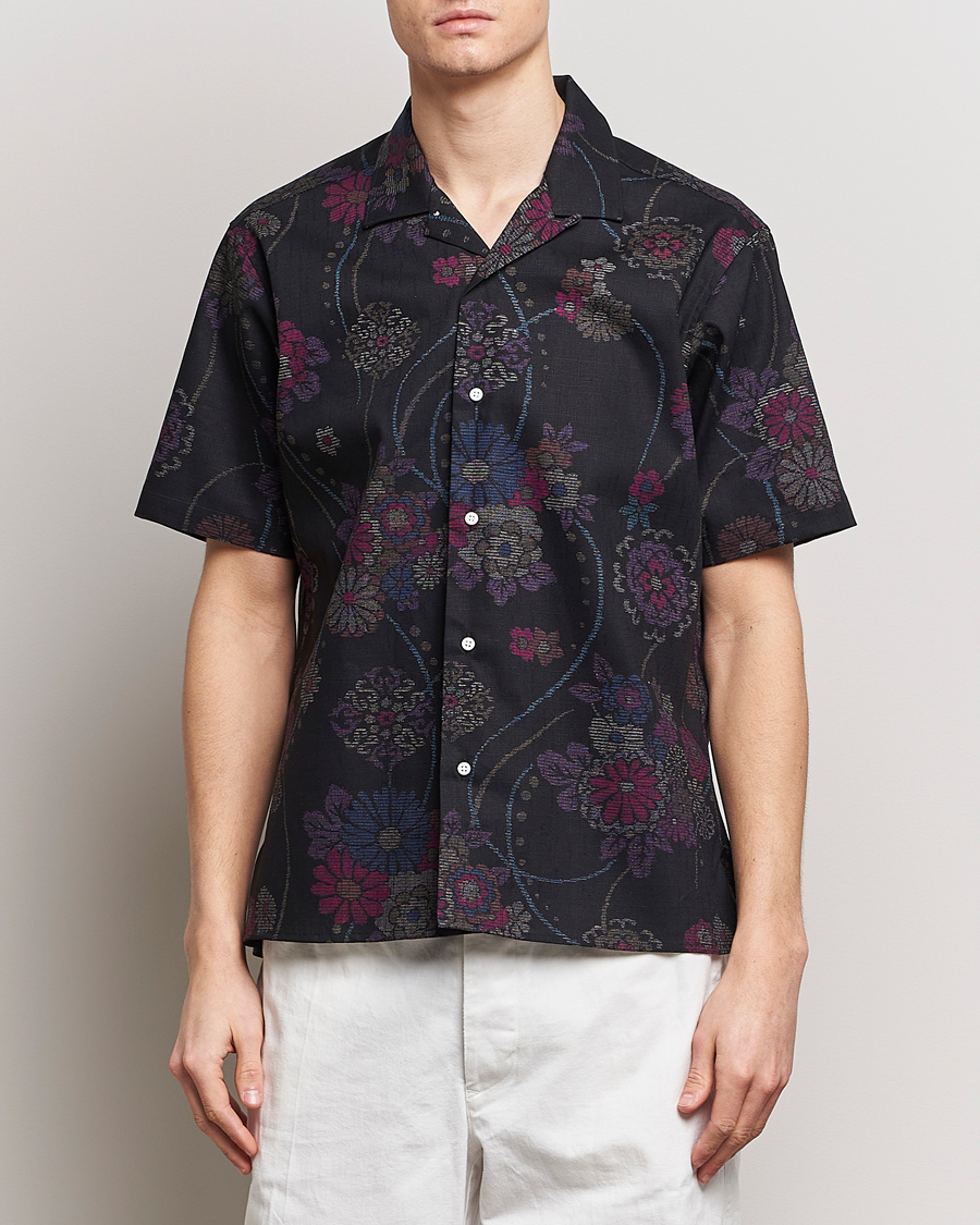 Men | Shirts | Gitman Vintage | Japanese Floral Jacquard Camp Shirt Black