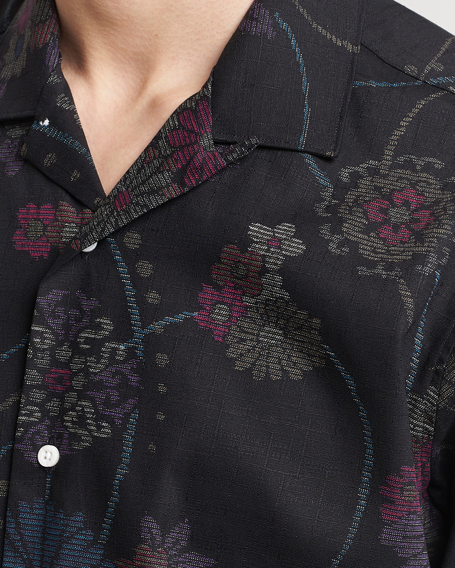 Men | Shirts | Gitman Vintage | Japanese Floral Jacquard Camp Shirt Black