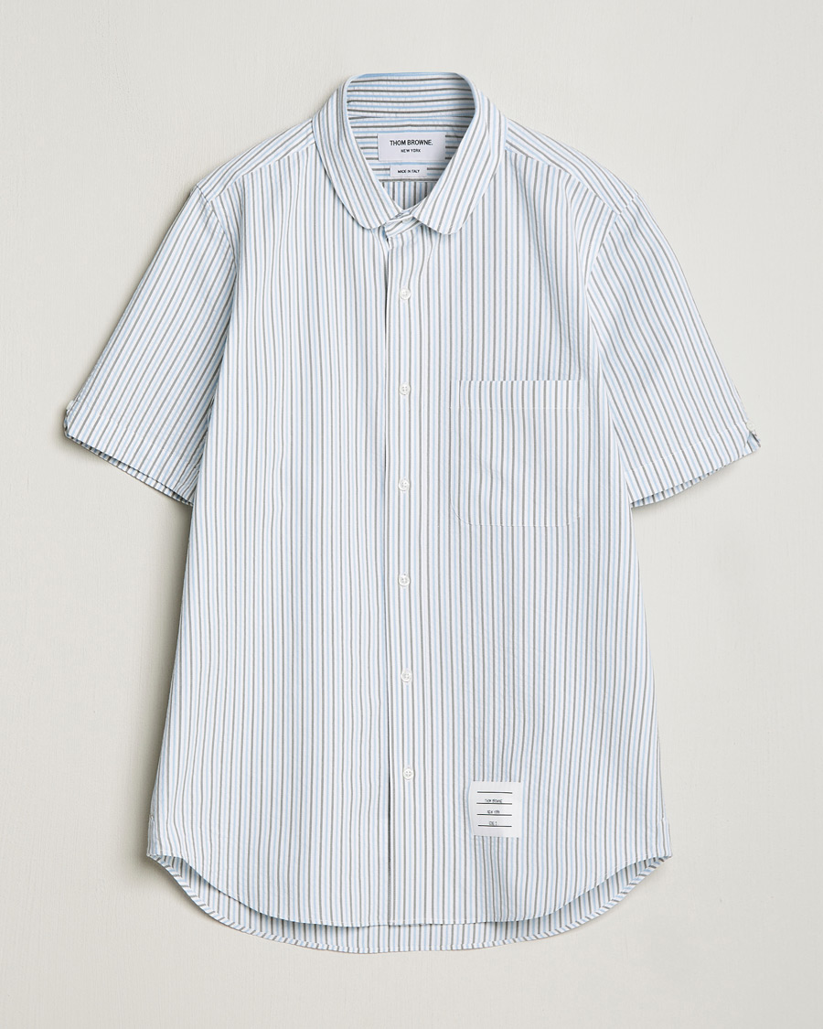 Men | Shirts | Thom Browne | Short Sleeve Seersucker Shirt Light Blue