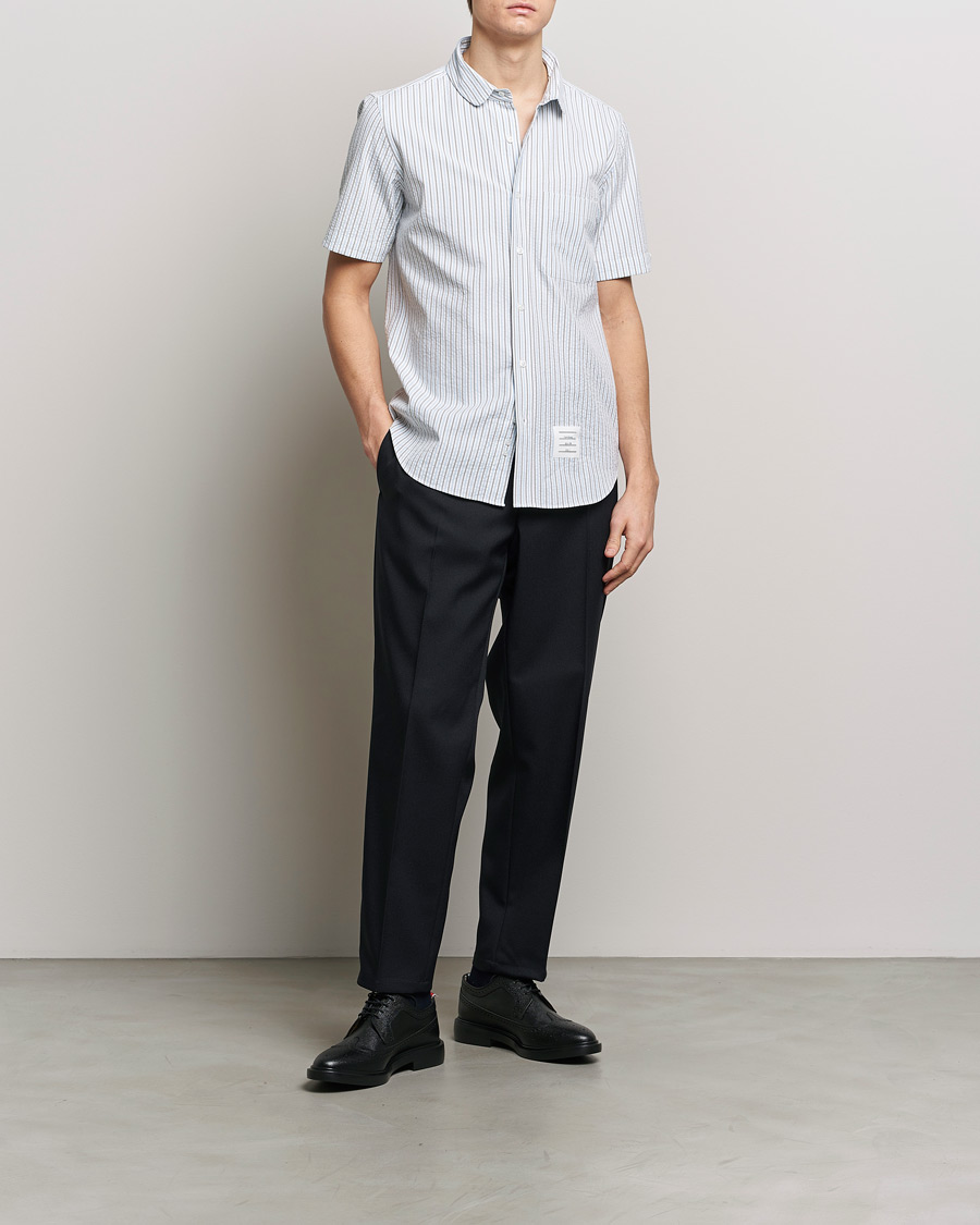 Men | Shirts | Thom Browne | Short Sleeve Seersucker Shirt Light Blue