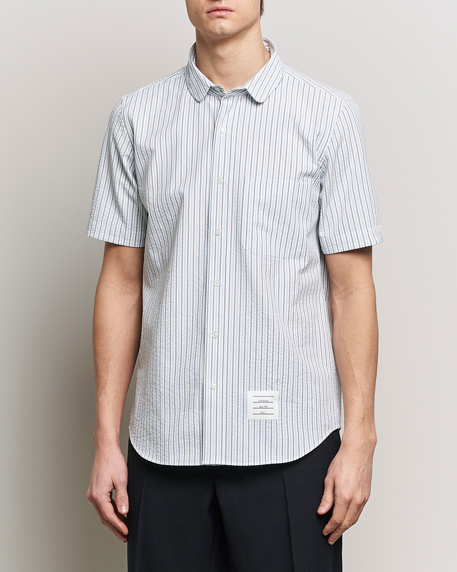 Men | Shirts | Thom Browne | Short Sleeve Seersucker Shirt Light Blue