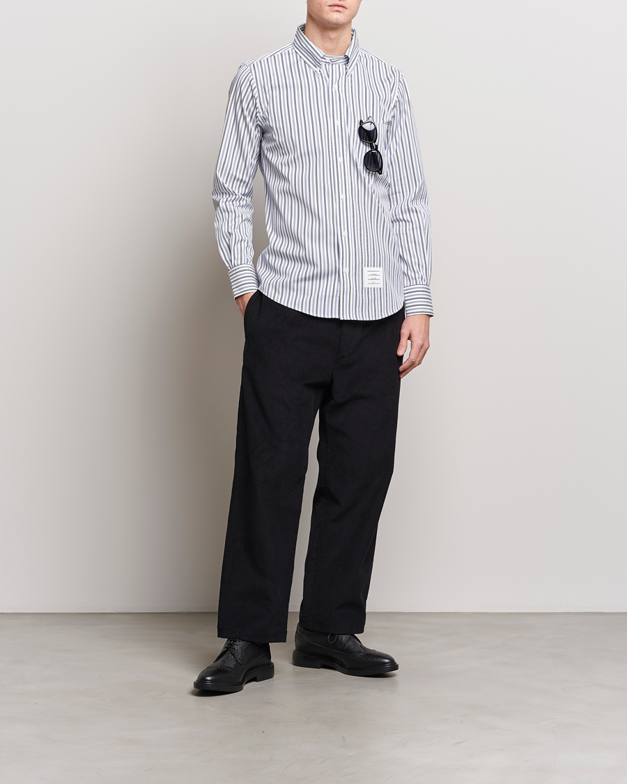 Men | Shirts | Thom Browne | Button Down Poplin Shirt Navy Stripes