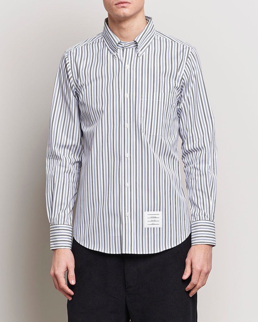 Men | Departments | Thom Browne | Button Down Poplin Shirt Navy Stripes