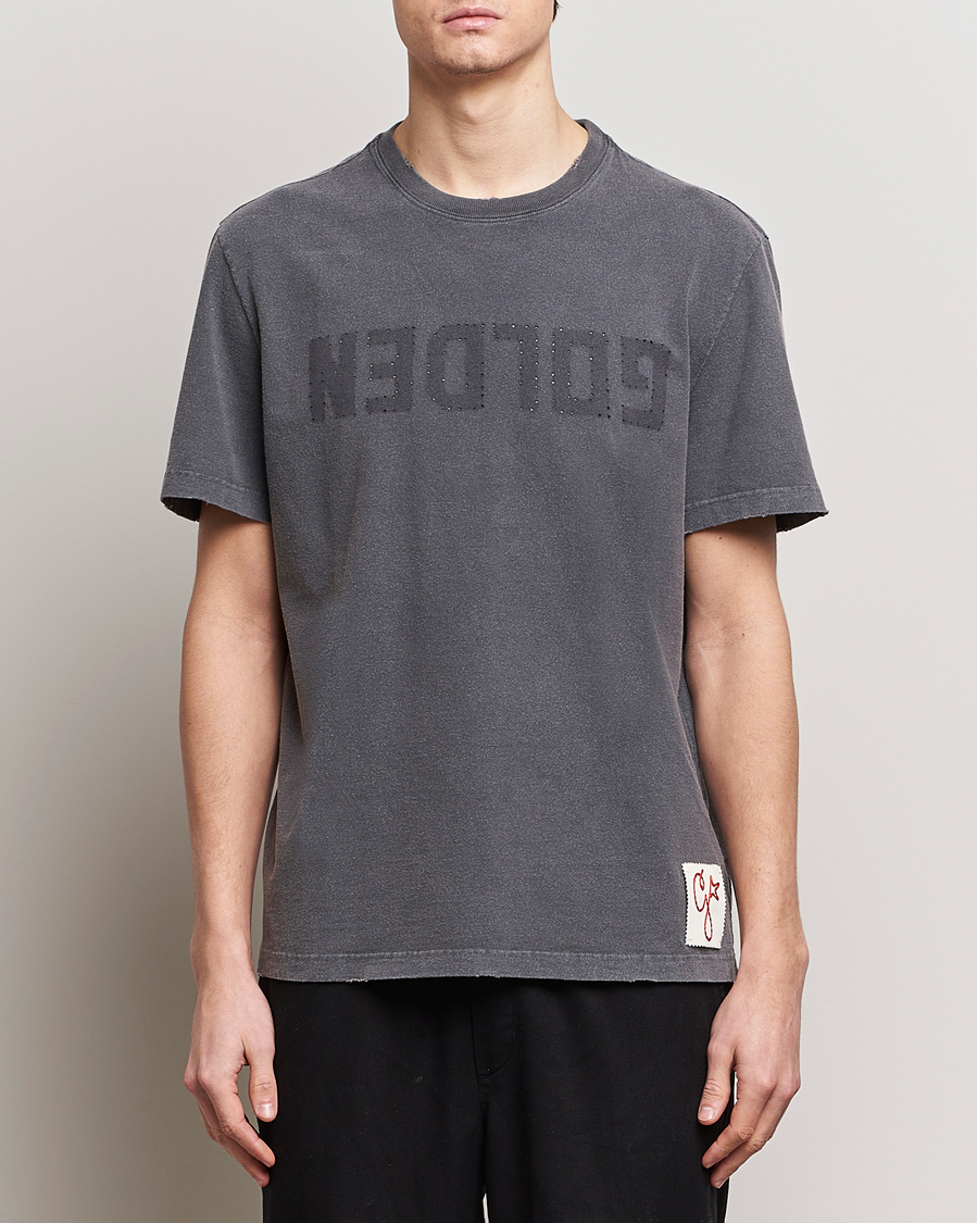 Men | T-Shirts | Golden Goose | Deluxe Brand Distressed Cotton Logo T-Shirt Anthracite