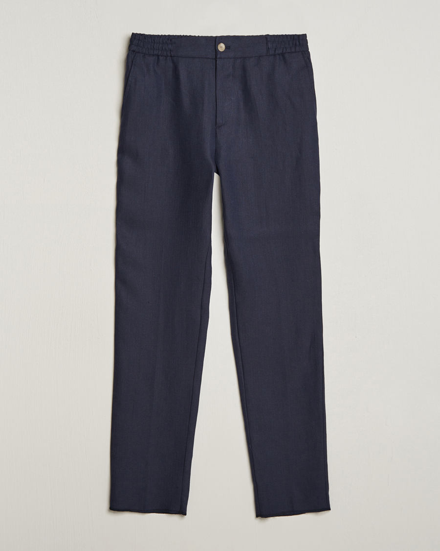 Men | Trousers | Etro | Linen Drawstring Trousers Navy