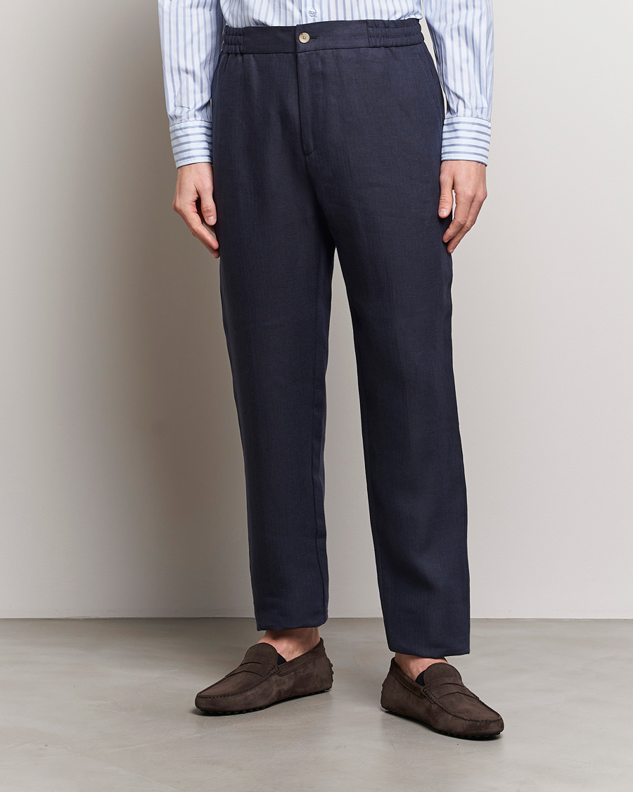 Men |  | Etro | Linen Drawstring Trousers Navy