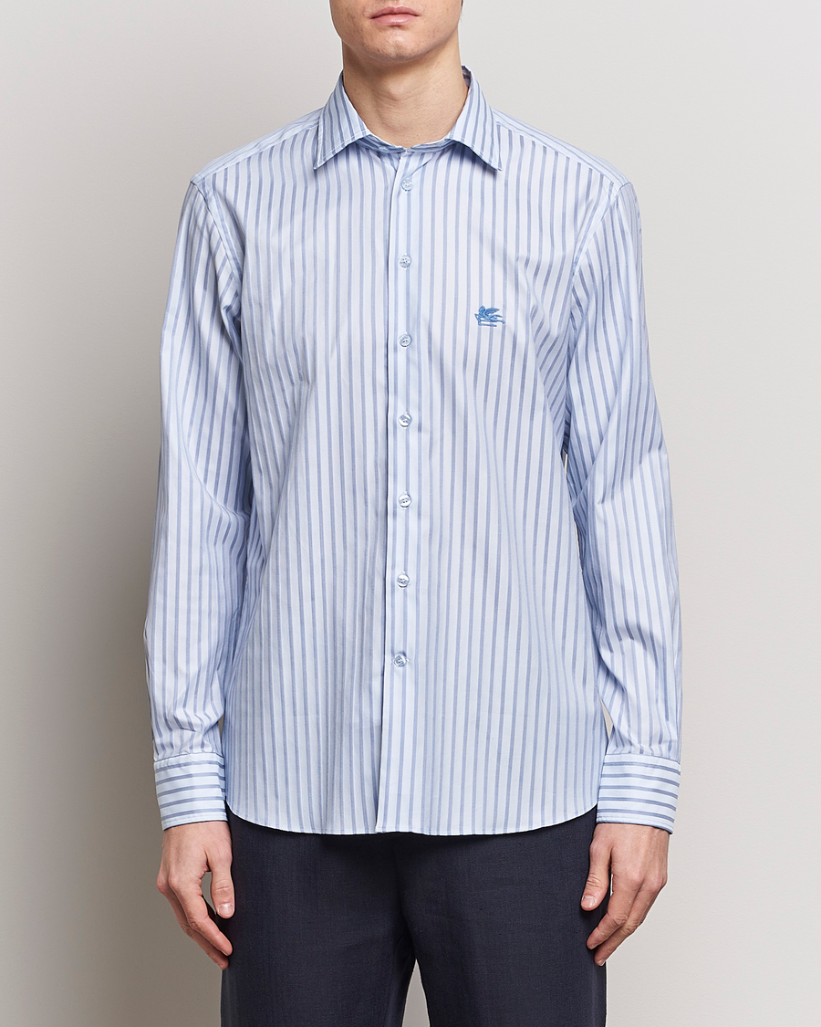Men |  | Etro | Slim Fit Striped Cotton Shirt Light Blue