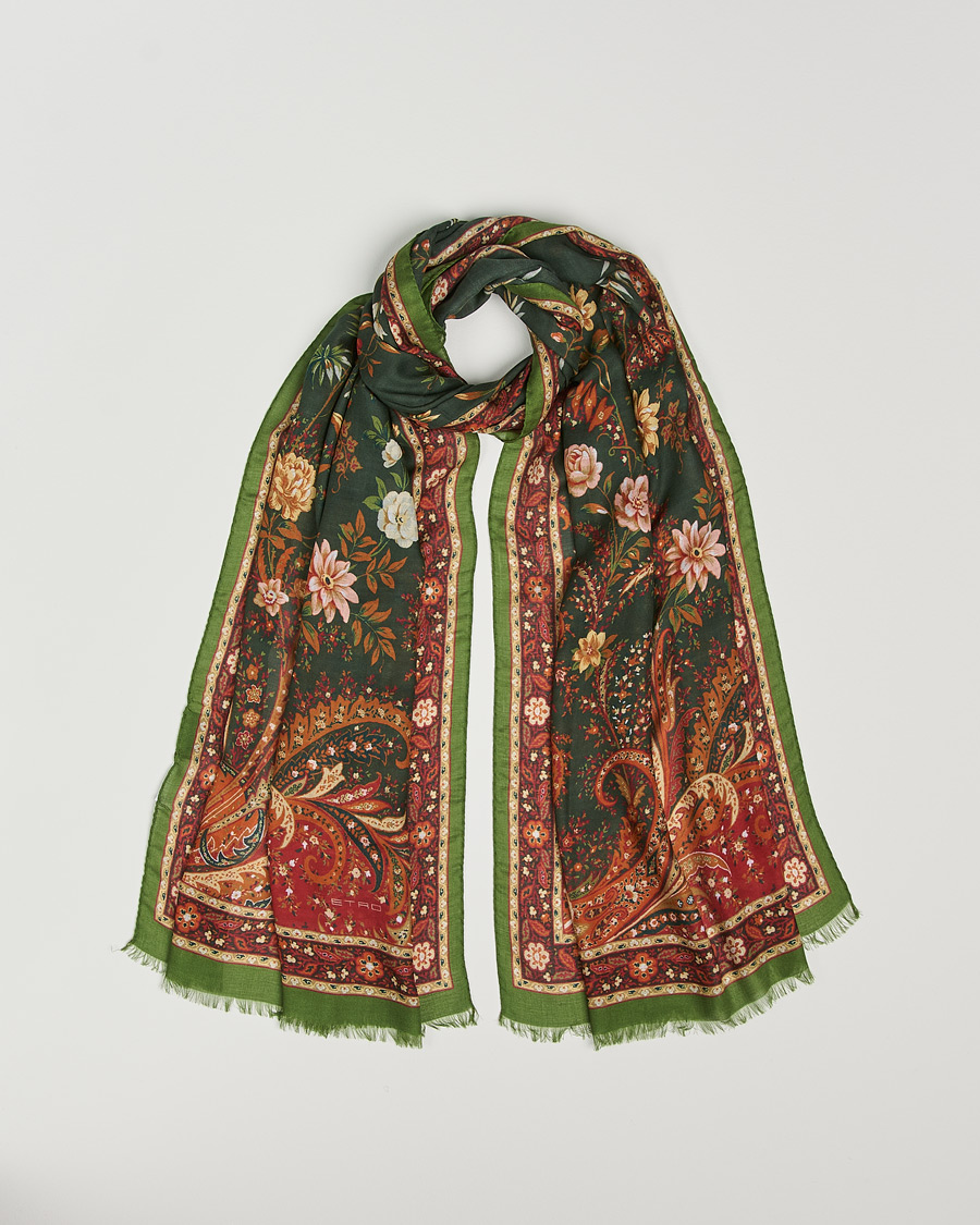 Men | Etro Modal/Cashmere Printed Scarf Green/Burgundy | Etro | Modal/Cashmere Printed Scarf Green/Burgundy