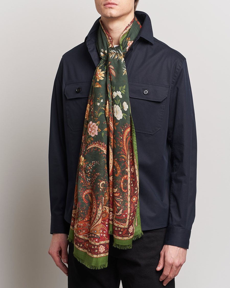Men | Etro Modal/Cashmere Printed Scarf Green/Burgundy | Etro | Modal/Cashmere Printed Scarf Green/Burgundy