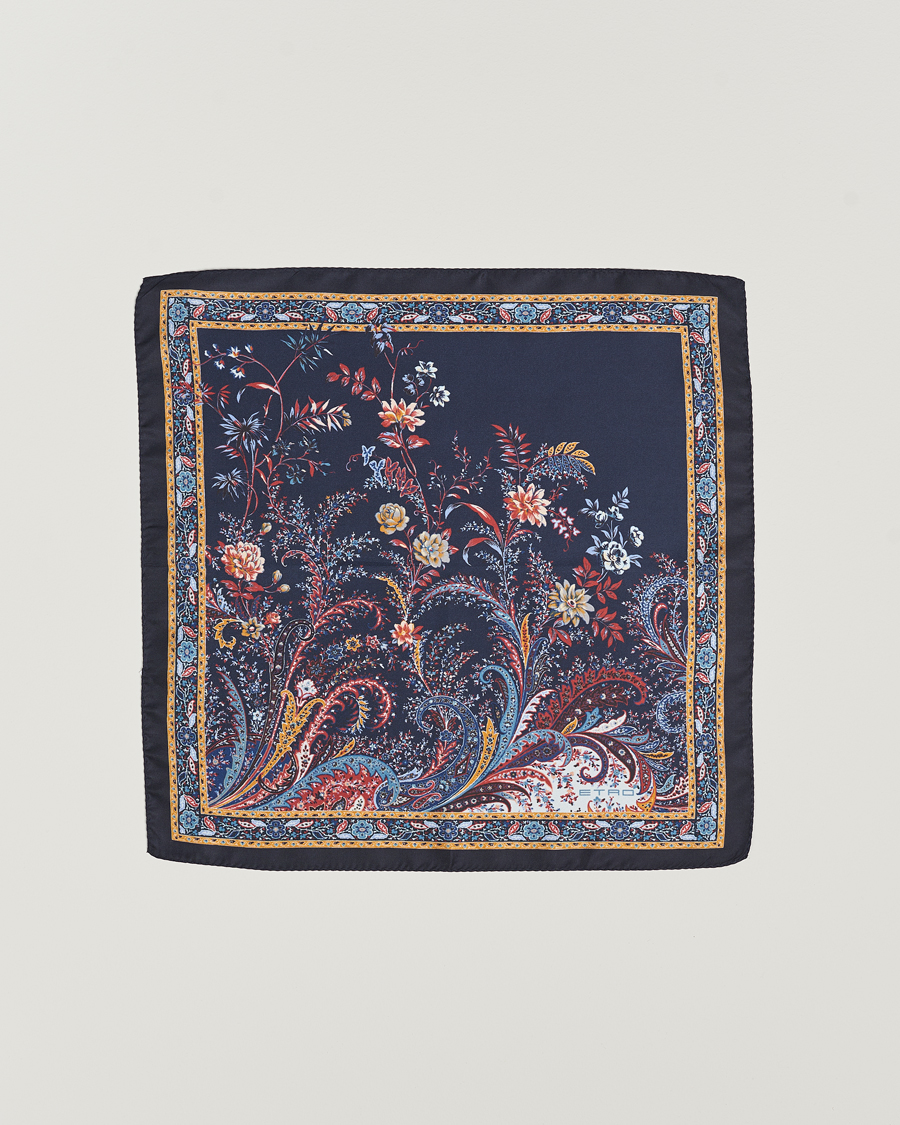 Men | Etro Printed Silk Pocket Square Navy | Etro | Printed Silk Pocket Square Navy