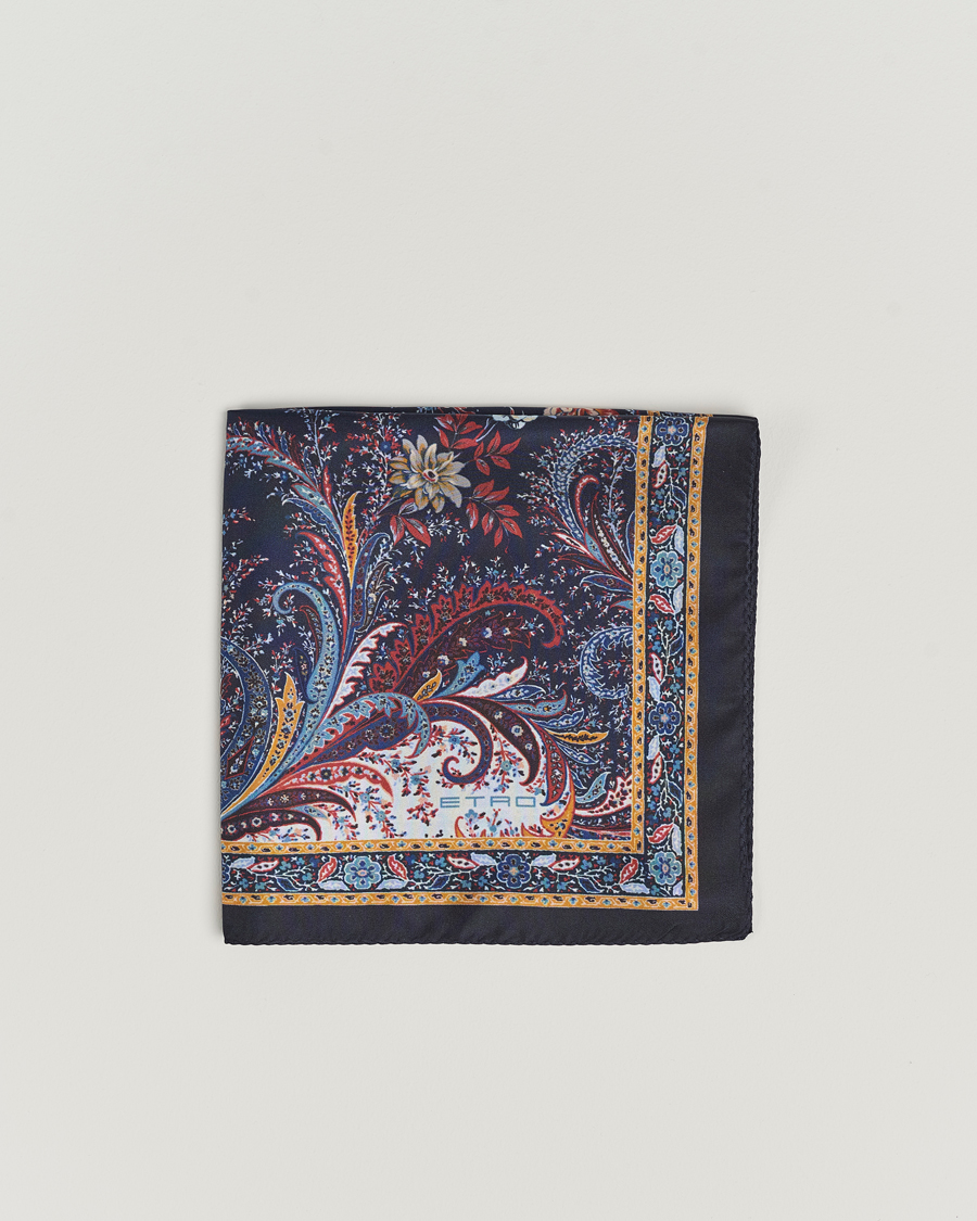 Men | Etro Printed Silk Pocket Square Navy | Etro | Printed Silk Pocket Square Navy