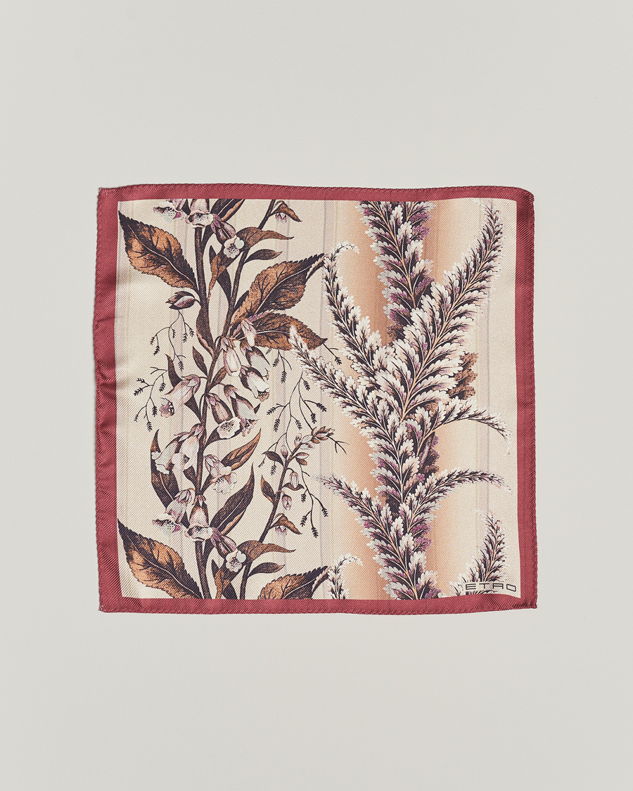 Men | Etro Printed Silk Pocket Square Beige/Burgundy | Etro | Printed Silk Pocket Square Beige/Burgundy