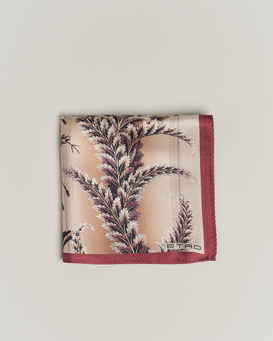 Men | Etro Printed Silk Pocket Square Beige/Burgundy | Etro | Printed Silk Pocket Square Beige/Burgundy