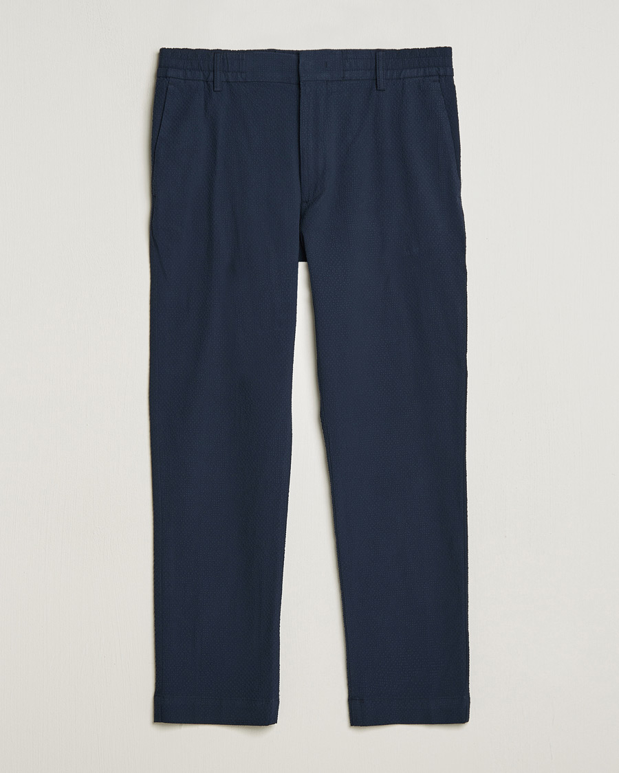 Men | Trousers | NN07 | Billie Seersucker Drawstring Trousers Navy Blue