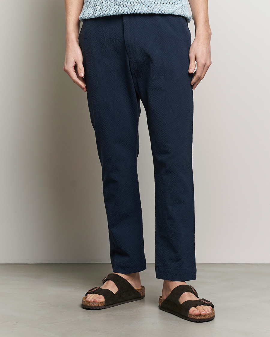 Men | Trousers | NN07 | Billie Seersucker Drawstring Trousers Navy Blue