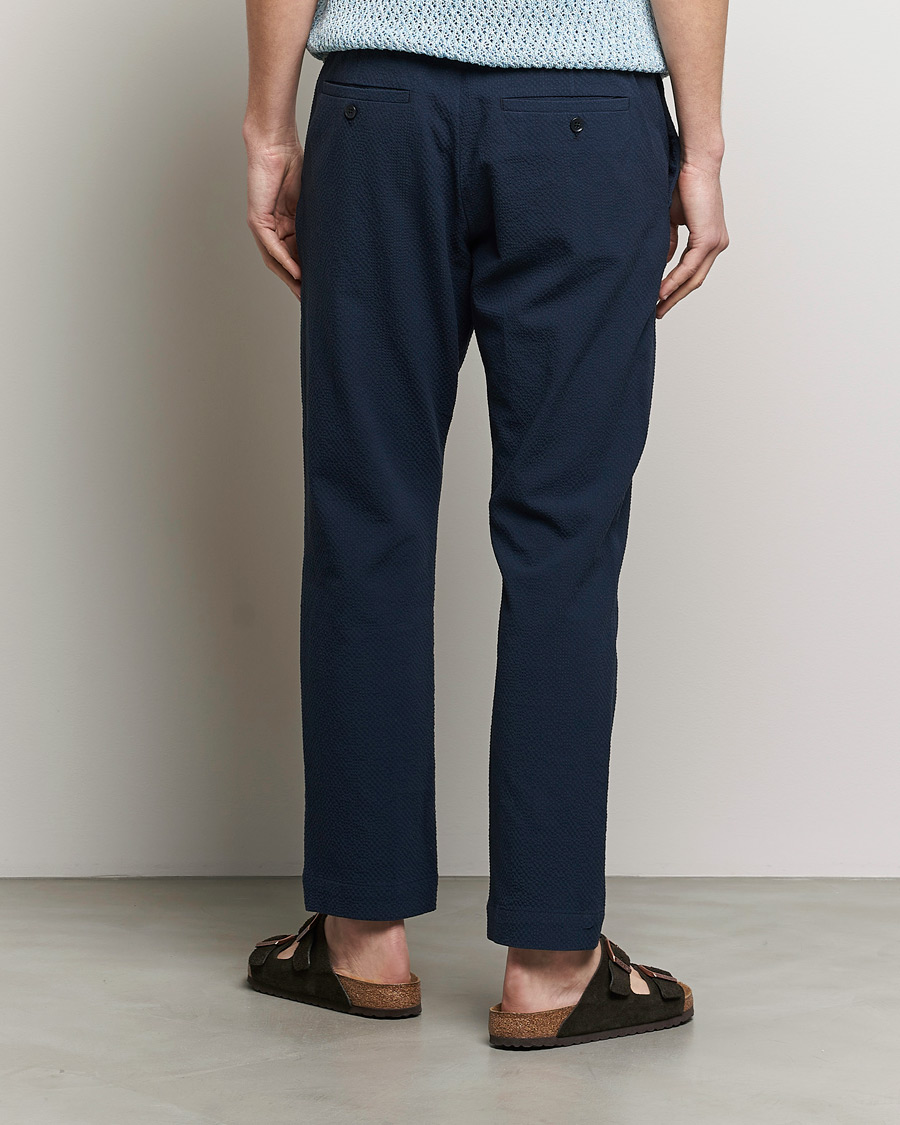 Men | Trousers | NN07 | Billie Seersucker Drawstring Trousers Navy Blue