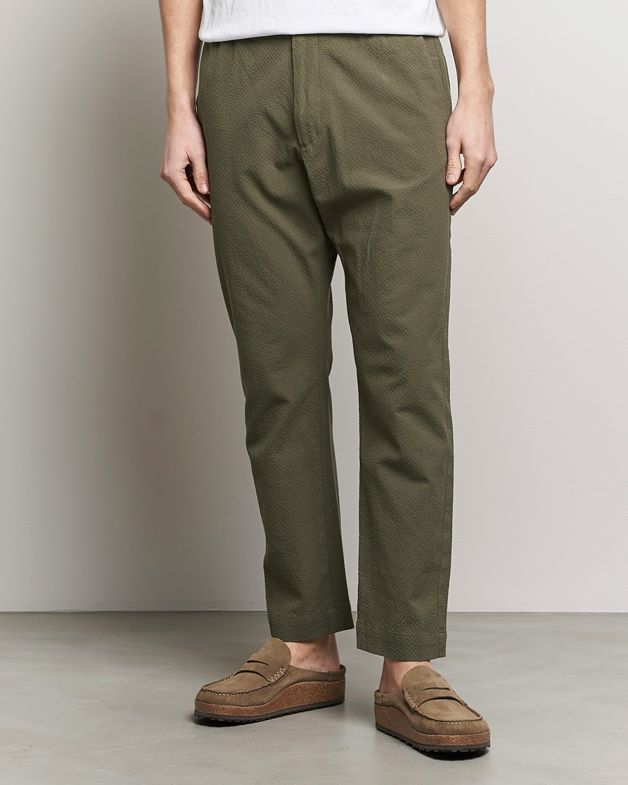 Men | Trousers | NN07 | Billie Seersucker Drawstring Trousers Capers Green