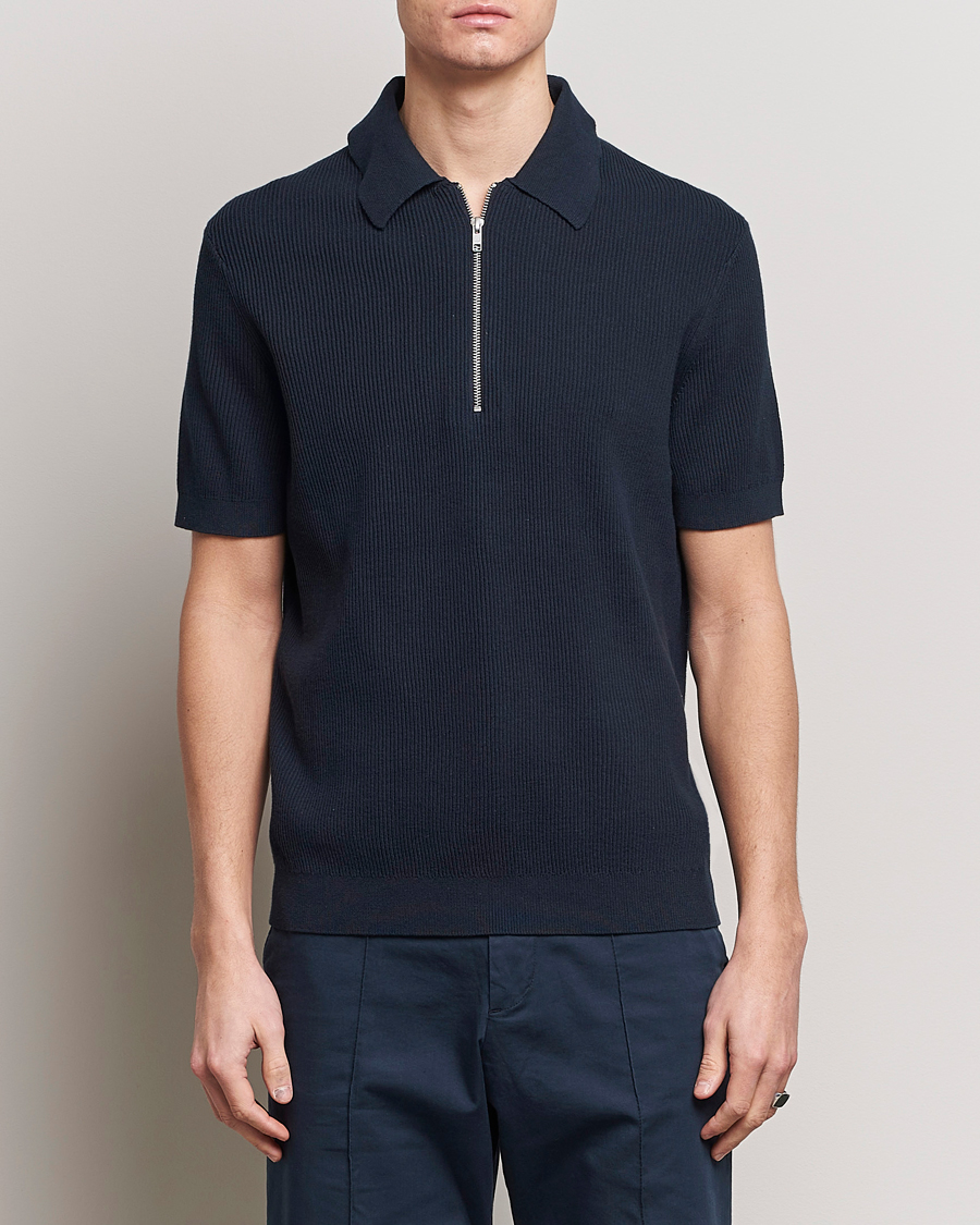 Men | Short Sleeve Polo Shirts | NN07 | Hansie Zip Polo Navy Blue