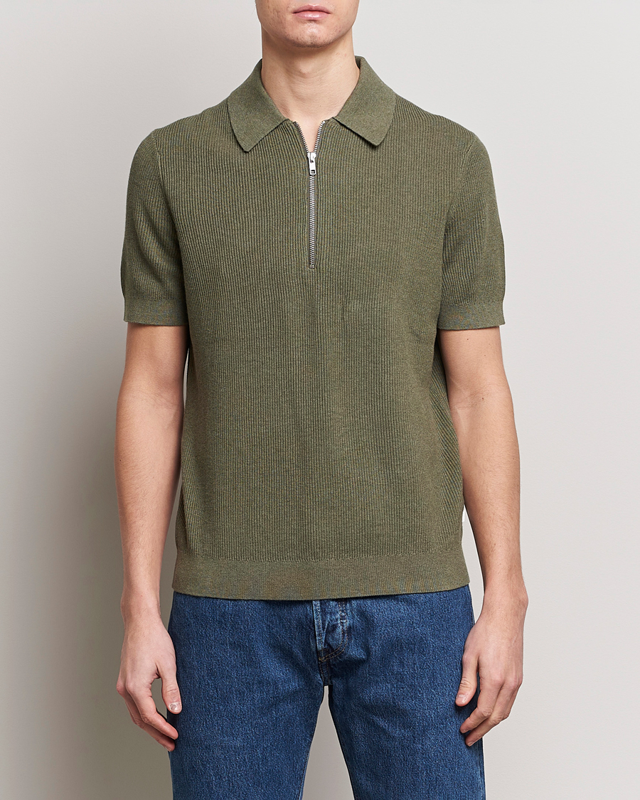 Men | Short Sleeve Polo Shirts | NN07 | Hansie Zip Polo Capers Green