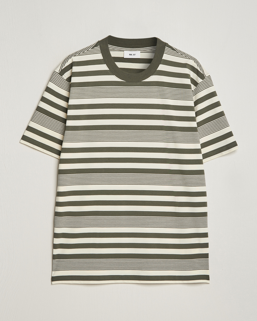 Men | T-Shirts | NN07 | Adam Striped Crew Neck T-Shirt Capers Green