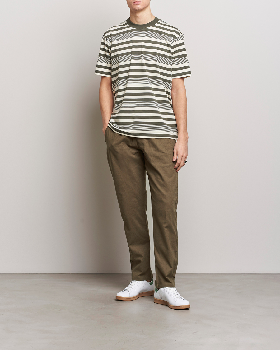 Men | T-Shirts | NN07 | Adam Striped Crew Neck T-Shirt Capers Green