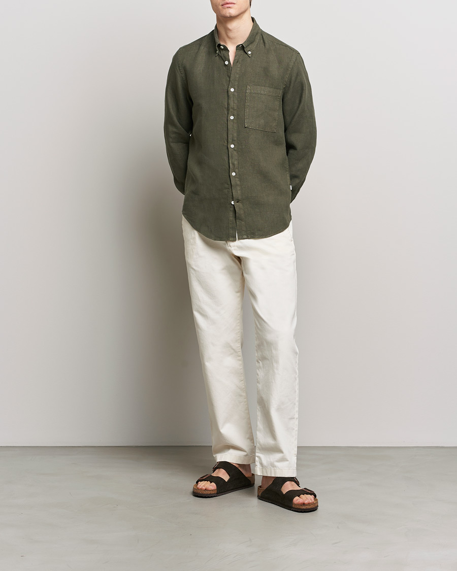 Men | Shirts | NN07 | Arne Linen Shirt Capers Green