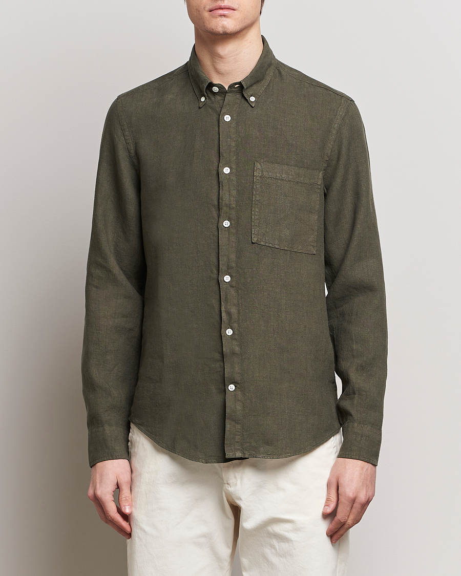 Men | Shirts | NN07 | Arne Linen Shirt Capers Green