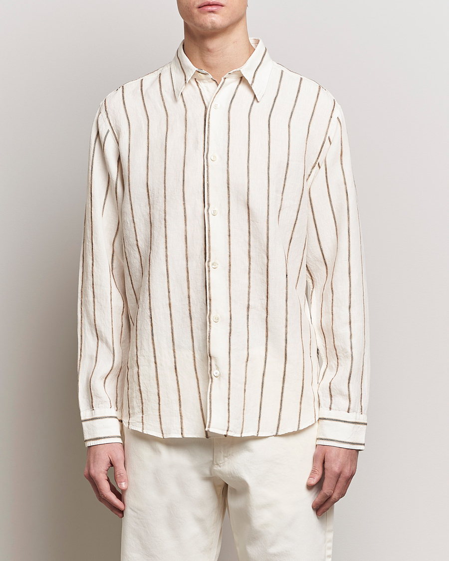 Herr | Linneskjortor | NN07 | Quinsy Striped Linen Shirt Ecru Multi