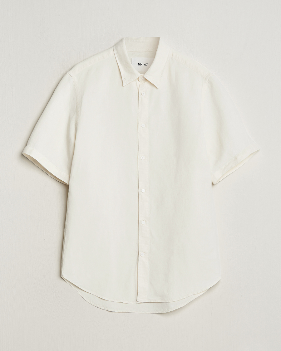 Men | Shirts | NN07 | Arne Tencel/Linen Short Sleeve Shirt White