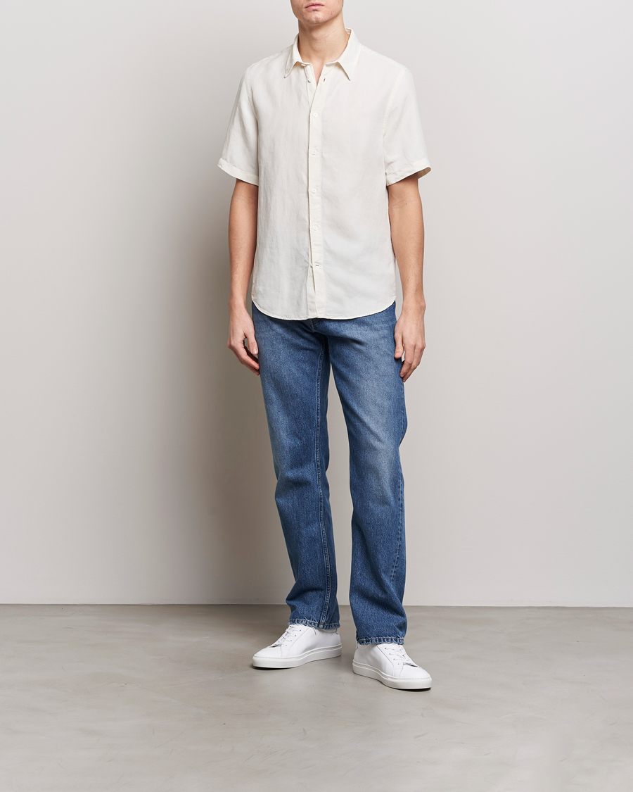 Men | Shirts | NN07 | Arne Tencel/Linen Short Sleeve Shirt White