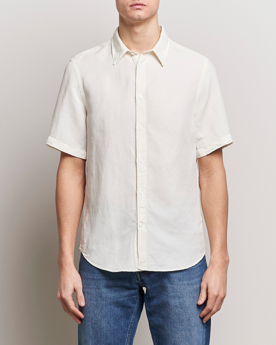 Men | Shirts | NN07 | Arne Tencel/Linen Short Sleeve Shirt White
