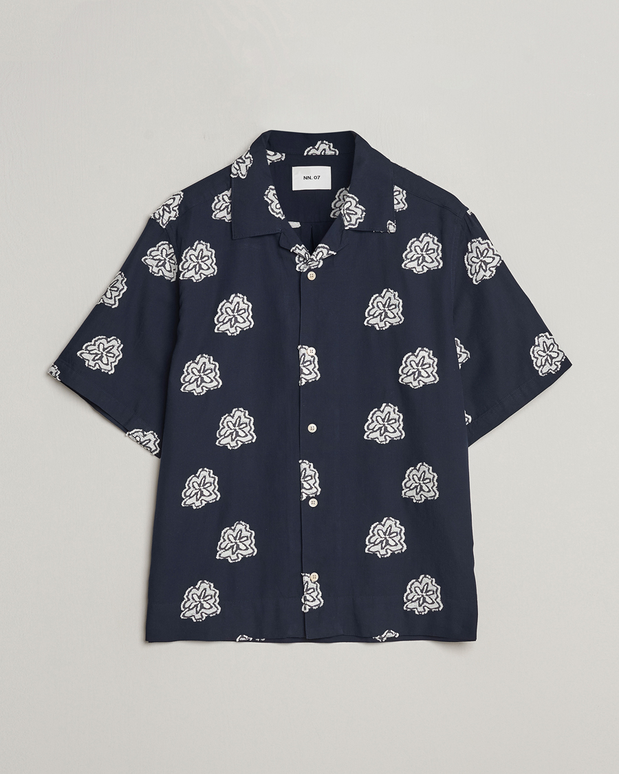 Men | Shirts | NN07 | Leo Printed Short Sleeve Shirt Navy Blue