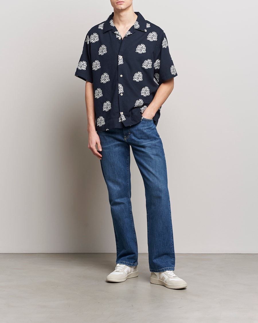 Men | Shirts | NN07 | Leo Printed Short Sleeve Shirt Navy Blue
