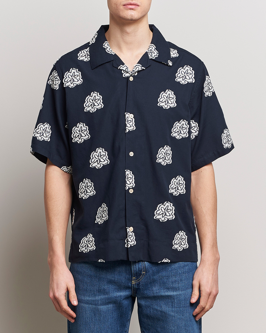Men | Shirts | NN07 | Leo Printed Short Sleeve Shirt Navy Blue