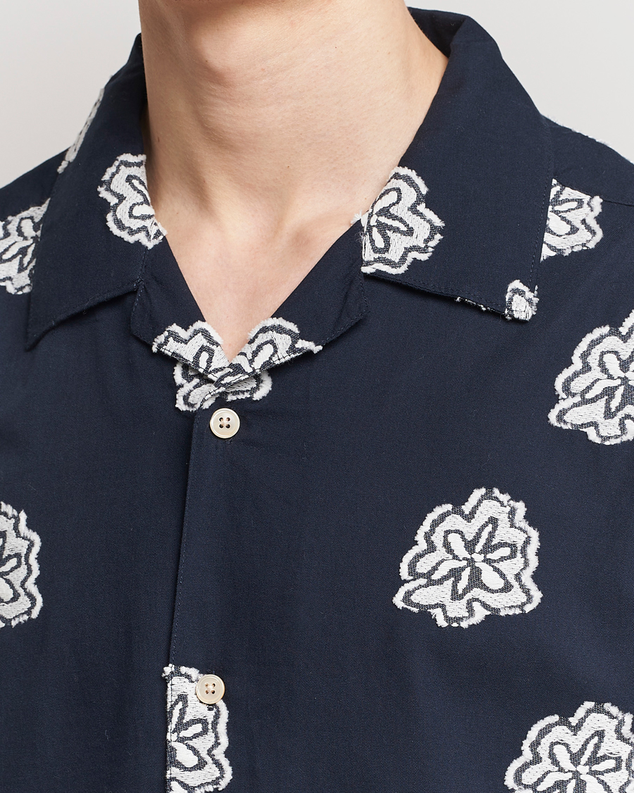 Men | Shirts | NN07 | Leo Printed Short Sleeve Shirt Navy Blue