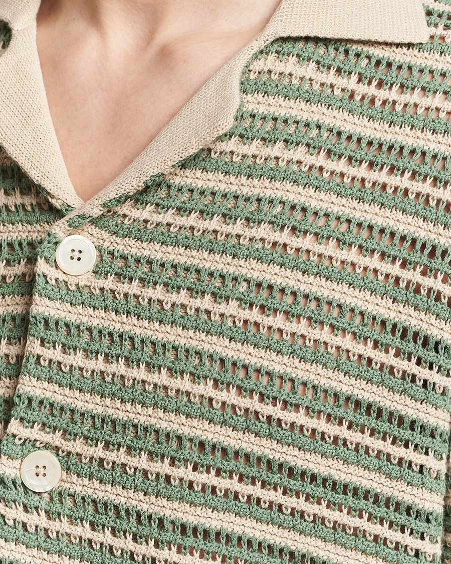 Men | Shirts | NN07 | Henry Knitted Striped Short Shleeve Shirt Ecru/Green