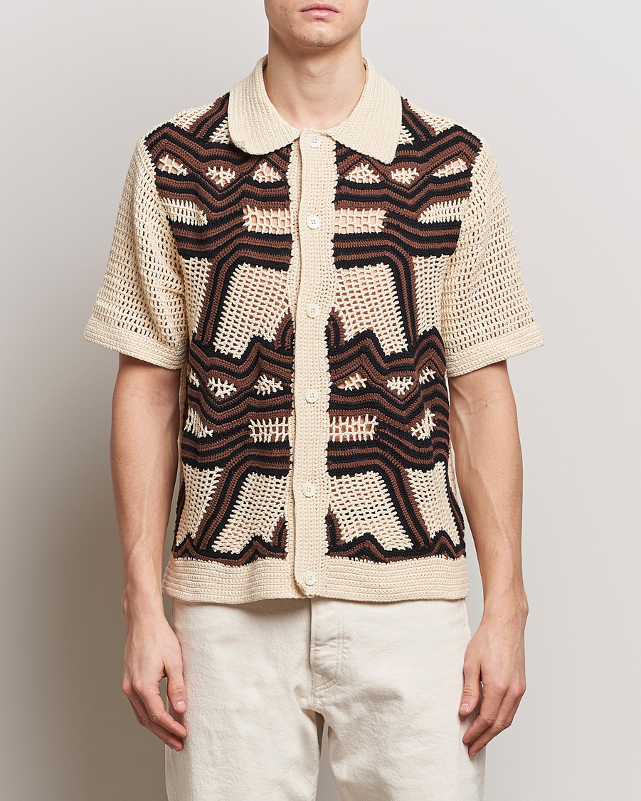 Men | Casual | NN07 | Nolan Croche Knitted Short Sleeve Shirt Ecru