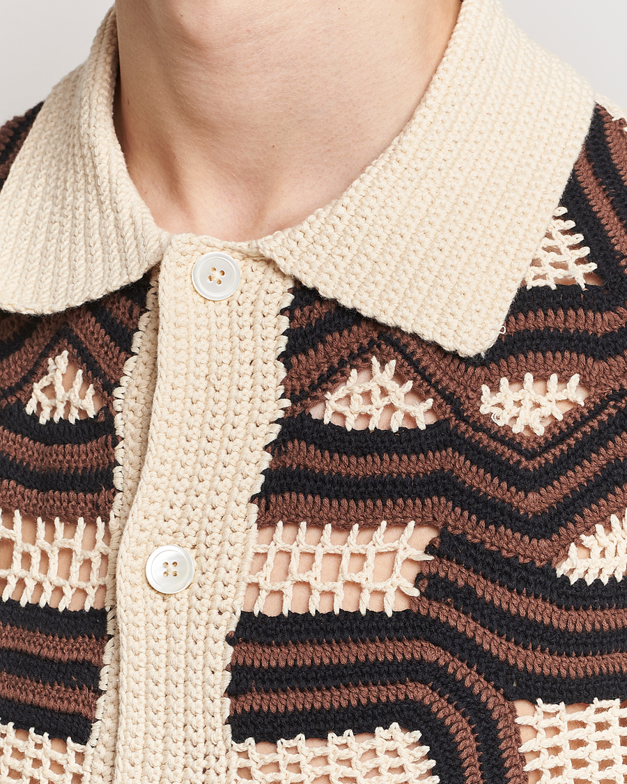 Men | Shirts | NN07 | Nolan Croche Knitted Short Sleeve Shirt Ecru