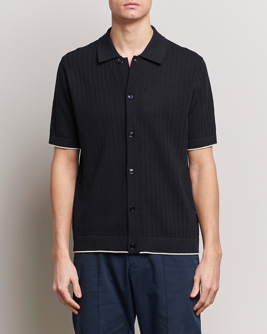 Men | Shirts | NN07 | Nalo Structured Knitted Short Sleeve Shirt Navy Blue