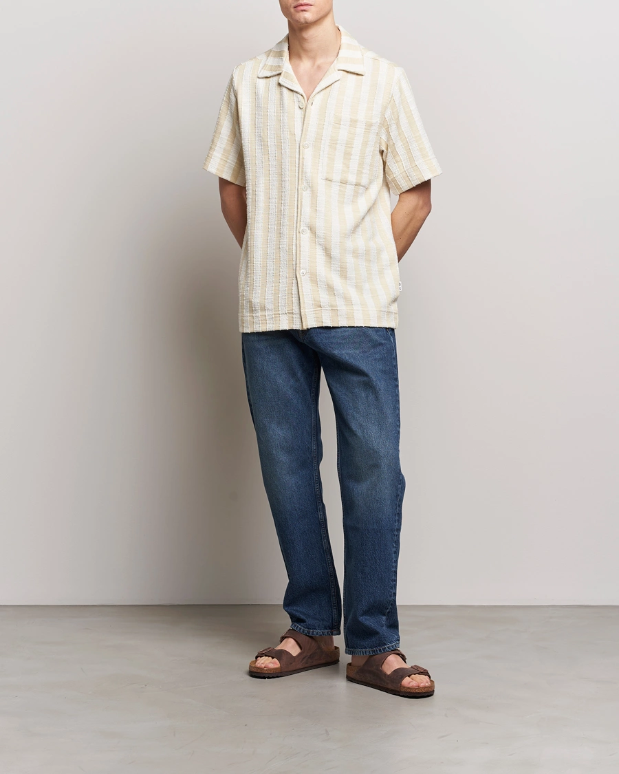 Men | Shirts | NN07 | Julio Striped Short Sleeve Shirt Khaki/White