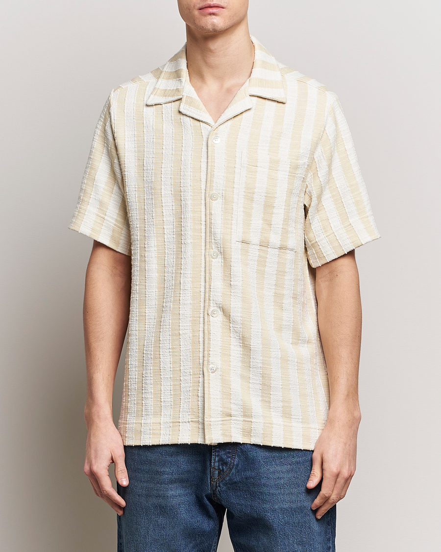 Men | Short Sleeve Shirts | NN07 | Julio Striped Short Sleeve Shirt Khaki/White